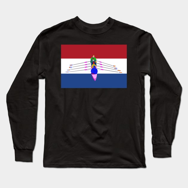 Rowers Rowing on Dutch Flag Long Sleeve T-Shirt by Custom Autos
